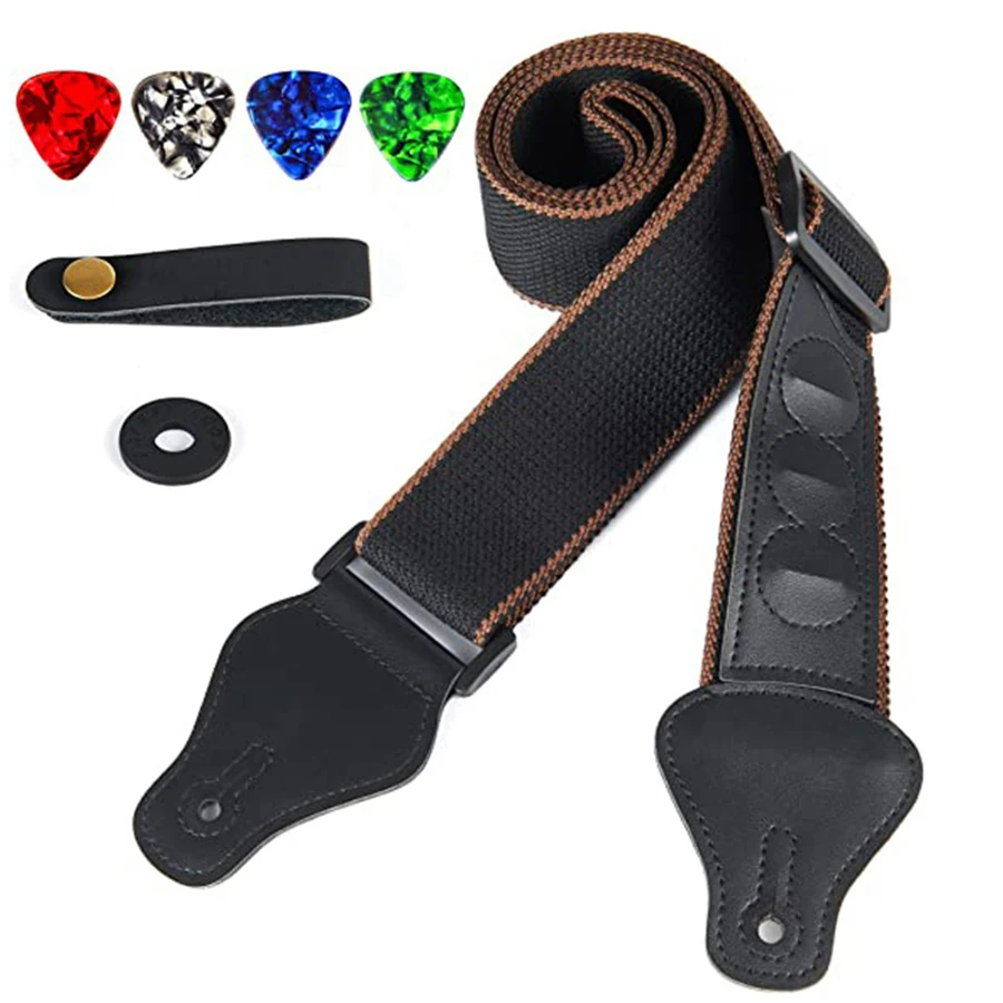 Musical Instrument Art - 7Pcs/Set Guitar Strap Black PU Leather